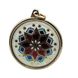 Snowflake Design Pendant Double Sided Multicolor Round Silver-tone Setting